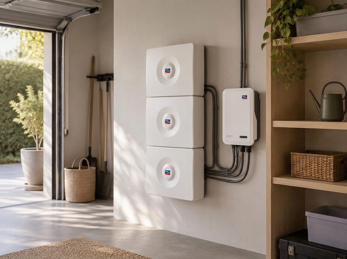 Thuisbatterij netjes gemonteerd in een moderne technische ruimte